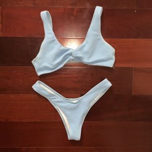 Low Rise Textured Twist Bikini Set - Light Sky Blue M